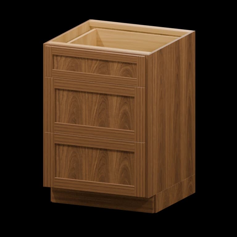Fairview 24-in Three-Drawer Base Cabinet in Walnut