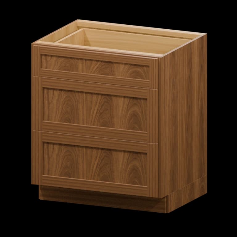 Fairview 30-in Three-Drawer Base Cabinet in Walnut