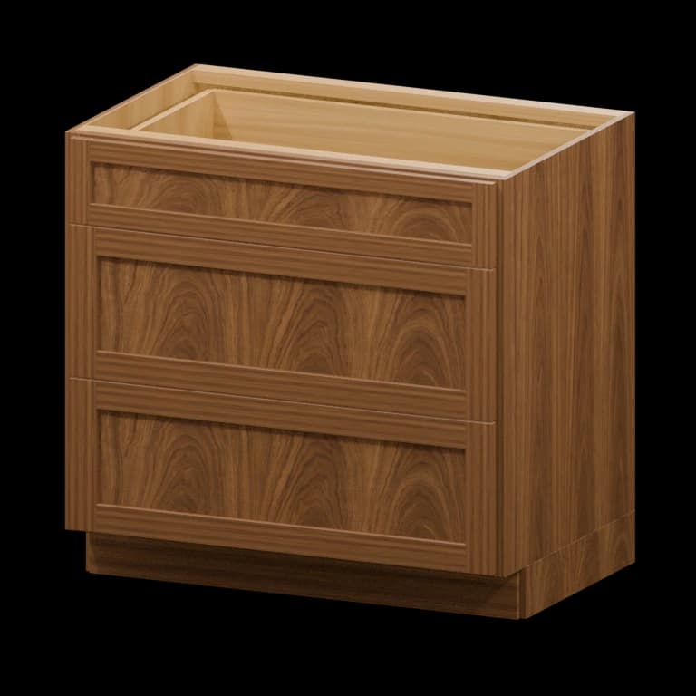 Fairview 36-in Three-Drawer Base Cabinet in Walnut