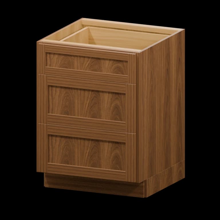 Fairview 24-in Accessible-Height Three-Drawer Base Cabinet in Walnut