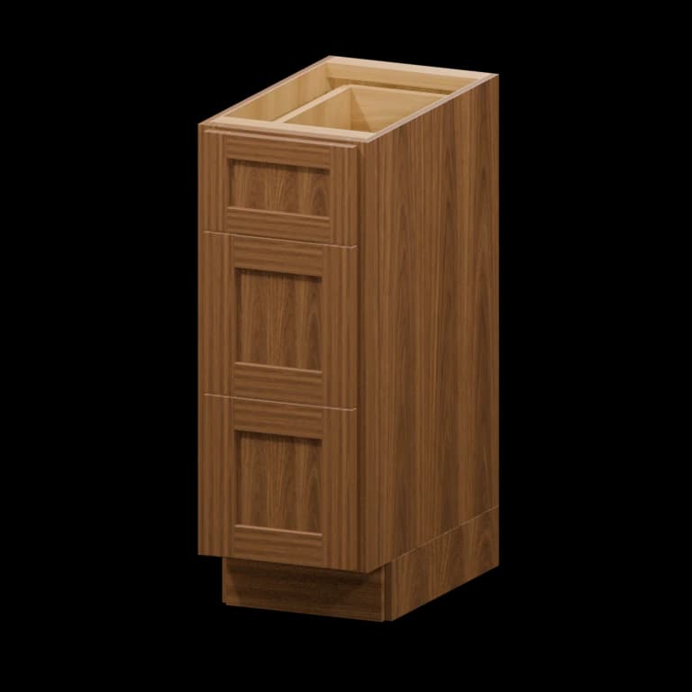 Fairview 12-in Three-Drawer Vanity Base Cabinet in Walnut
