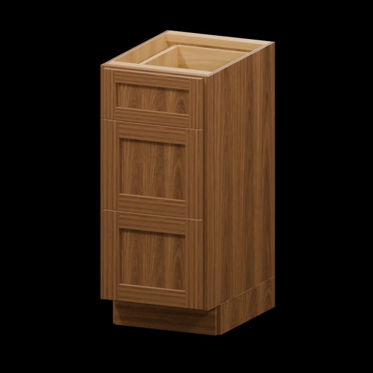 Fairview 15-in Three-Drawer Vanity Base Cabinet in Walnut