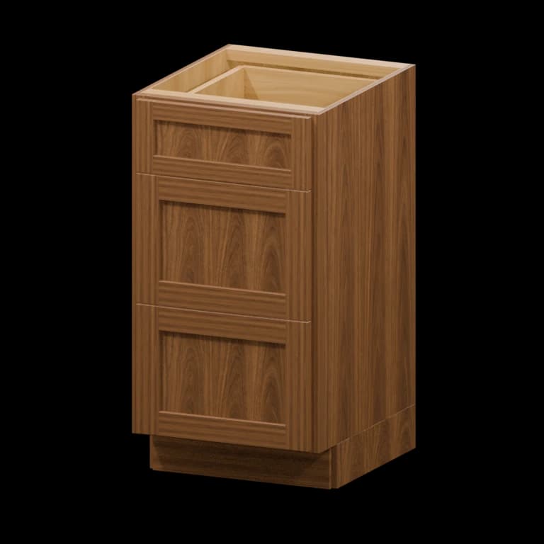Fairview 18-in Three-Drawer Vanity Base Cabinet in Walnut