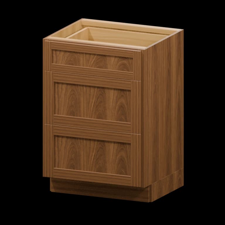 Fairview 24-in Three-Drawer Vanity Base Cabinet in Walnut
